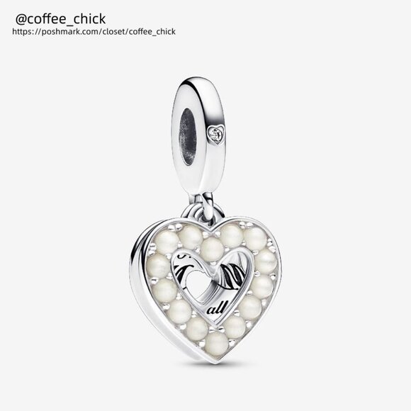 Pandora Pearlescent White Heart Double Dangle Charm - Picture 1 of 2